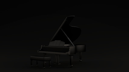 Black Grand Piano Black Background 3d illustration 3d render	