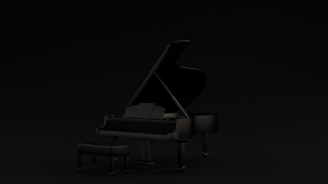 Black Grand Piano Black Background 3d illustration 3d render	