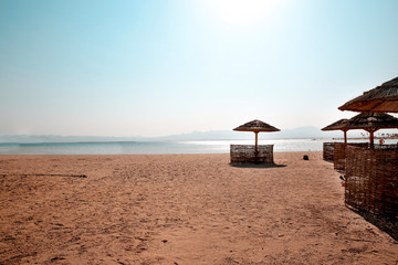 Summer landscape of sea and sand with blue sky 