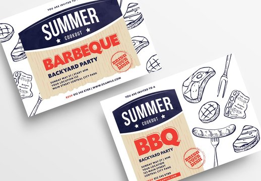 Barbeque Flyer Layout with Line Art Illustrations