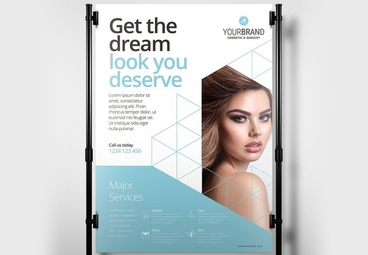 Pale Blue and White Poster Layout with Cosmetic Procedure Illustrations