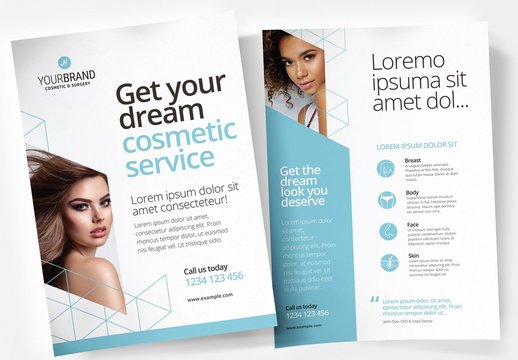 Pale Blue and White Flyer Layout with Cosmetic Procedure Illustrations