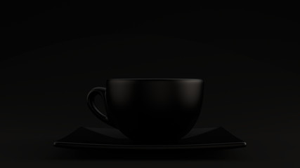 Black Coffee Cup an Saucer Cappuccino Tea Black Background 3d illustration 3d render	