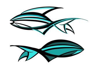 Modern Abstract Fish Icon Logo Concept Brush Strokes