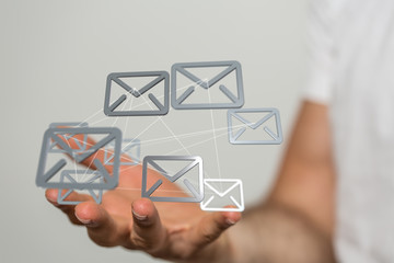 Hand with an email icon 3d