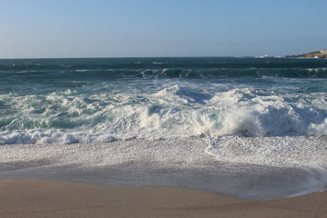 Waves and bad wheater in A Coruna city, in Spain
