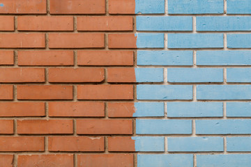 Half Orange Half Blue Painted Brick Wall