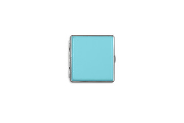 Blue flat metal case isolated on white background