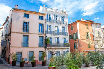 Sète in France, typical colorful facades in the center