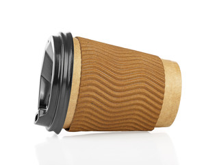Brown paper cup of coffee on a white background