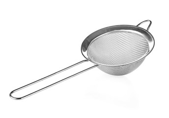 Metal mesh isolated on a white background. Tea strainer. Sieve for cooking.