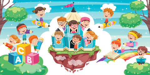 Cute Children Playing At Abstract Nature