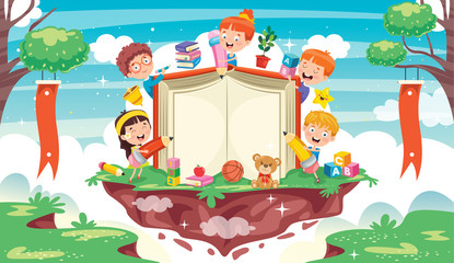 Cute Children Playing At Abstract Nature