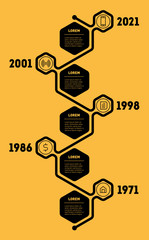 Vertical Timeline or infographic with 5 sectors. Strategy development of company. Milestones of History. Template of time line with five steps.