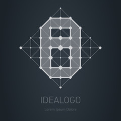 Label with number 8. Low-poly Design element with squares, triangles and rhombuses. Vector logotype template.