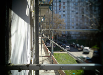 Construction site of a building - facade with scaffolding