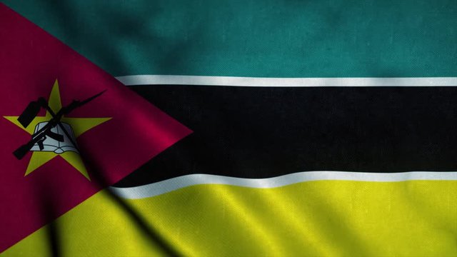 Mozambique flag waving in the wind. National flag of Mozambique. Sign of Mozambique seamless loop animation. 4K
