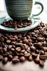 cup of coffee and beans