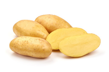 Young raw potatoes, isolated on white background