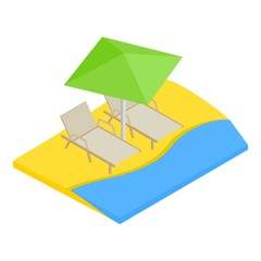 Beach landscape icon. Isometric illustration of beach landscape vector icon for web