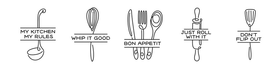 Lamas personalizadas para cocina con tu foto Kitchen cooking quotes posters set. Vector illustration.