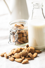 Almonds nuts and almond milk.