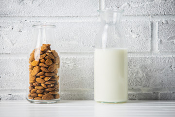 Almonds nuts and almond milk.