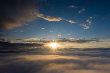 Aerial view of sunset in the clouds