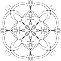 Black & white card with mandala, ornament, hand drawn, line art. Good for card, poster, print, ceramic design, tattoo, adult coloring book