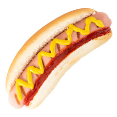 Hot dog with mustard isolated on white background. Сlipping path