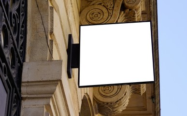 Empty square white blank poster in street ancient