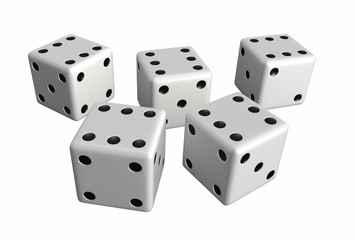 3d render of white dices isolated over white background
