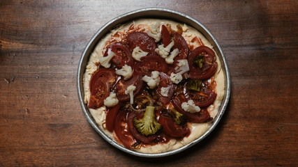 Vegetarian Pizza in wooden table