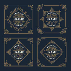 Set of vintage  ornament frame template, antique labels. Retro logo template. Victorian borders for greeting cards, wedding invitations and other design. Vector.