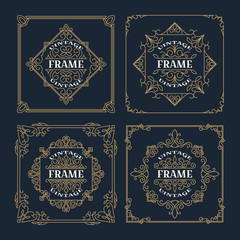 Set of vintage  ornament frame template, antique labels. Retro logo template. Victorian borders for greeting cards, wedding invitations and other design. Vector.