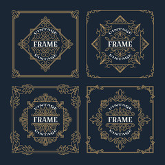 Set of vintage  ornament frame template, antique labels. Retro logo template. Victorian borders for greeting cards, wedding invitations and other design. Vector.