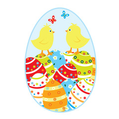 Easter egg with chicks. Isolated on white background.