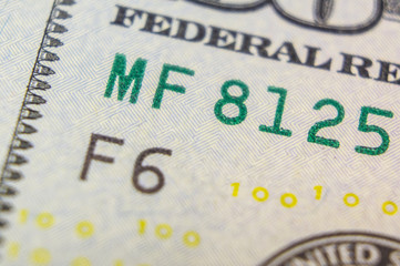 Element of American cash banknote 100 dollars. Macro photography