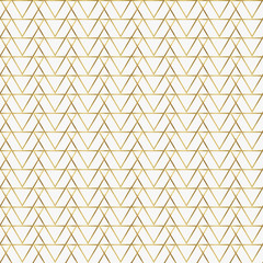 Golden abstract geometric triangle ornate seamless pattern isolated on white background