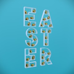 Easter Gold eggs on blue background 3d image