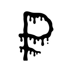 Ruble sign. Russian ruble. Molten ruble. Melting ruble. Dripping liquid. Paint flows. Dripping oil. Vector money symbol. Bank payment symbol. 