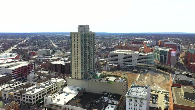 This is an Aerial Pan shot of Downtown New Brunswick
