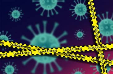 Coronavirus outbreak background with warning and quarantine signs. COVID-19 pandemic. Wuhan virus vector illustration