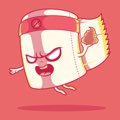 Toilet paper roll playing basket character vector illustration. Bathroom, clean, hygiene design concept	