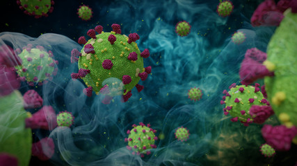 Obraz na płótnie Canvas Covid-19 coronavirus, virus that causes acute respiratory infections and the common cold, Sars-CoV-2 pathogen