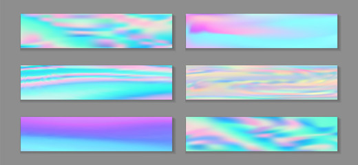 Fototapeta premium Neon holo minimal banner horizontal fluid gradient unicorn backgrounds vector collection. 