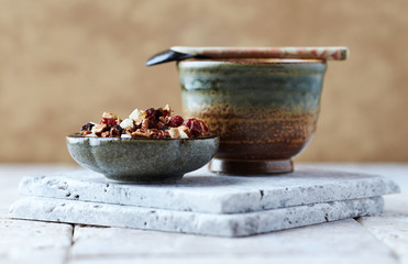 Dried Fruit Tea on stone background.