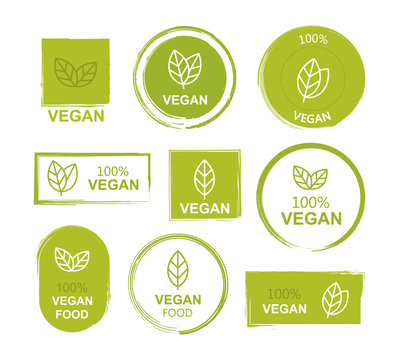 Set flat vegan icon on white background. Bio, Ecology, Organic logos and badges, label, tag. Vector illustration design