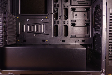 Closeup of the new modern empty computer case