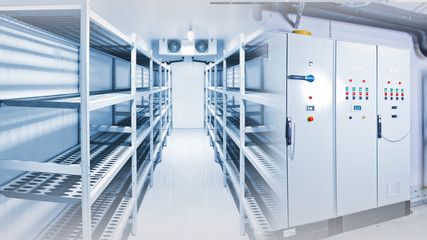 Refrigeration chamber for food storage. Control panels of the refrigerator. Concept - sale of...